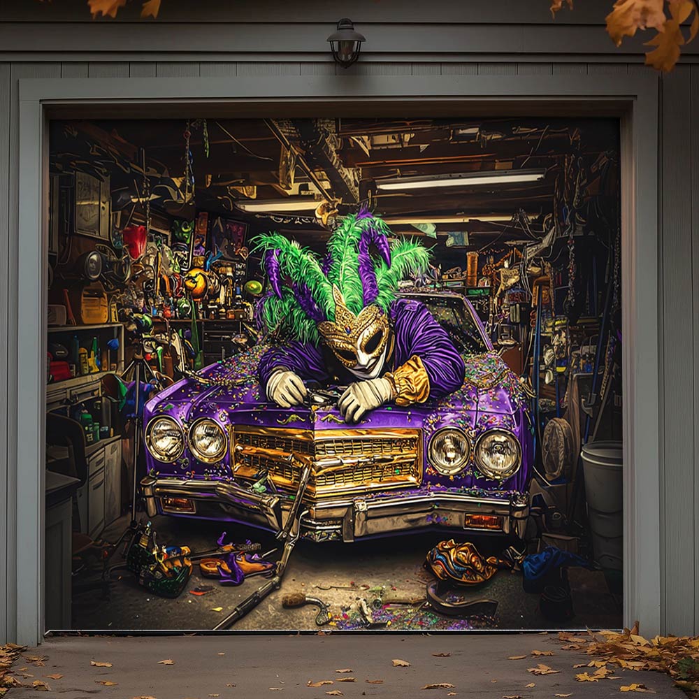 Lorva Garage Door Banner Decoration Mardi Gras Workshop