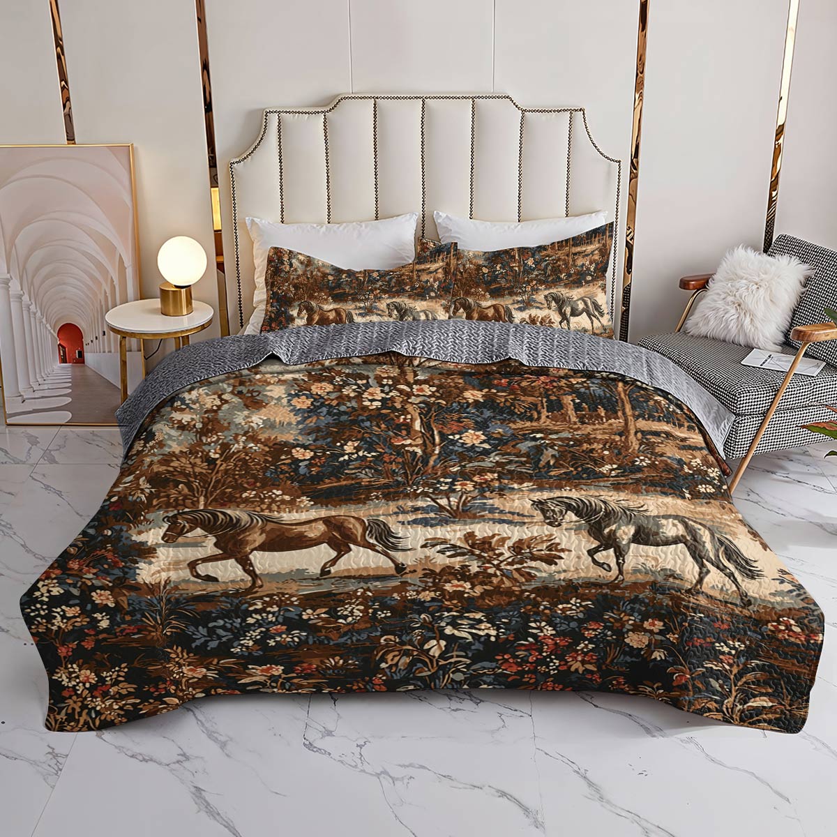 Lorva All Season Quilt 3-Piece Set Timeless Horses In The Forest