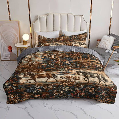 Lorva All Season Quilt 3-Piece Set Timeless Horses In The Forest
