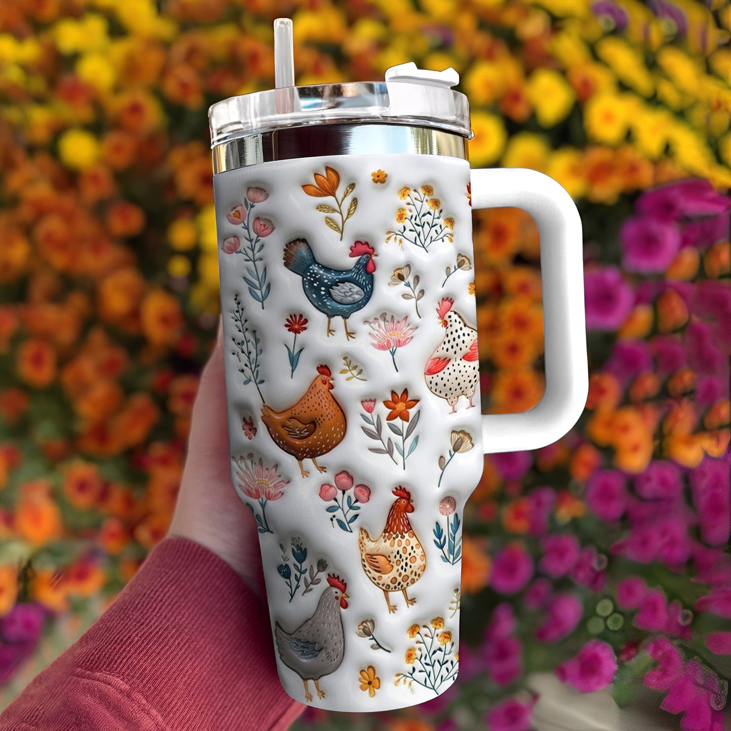 Lorva Tumbler Cute Floral Chickens