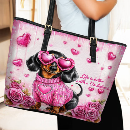 Lorva Dachshund Leather Tote Bag Doxie In Love
