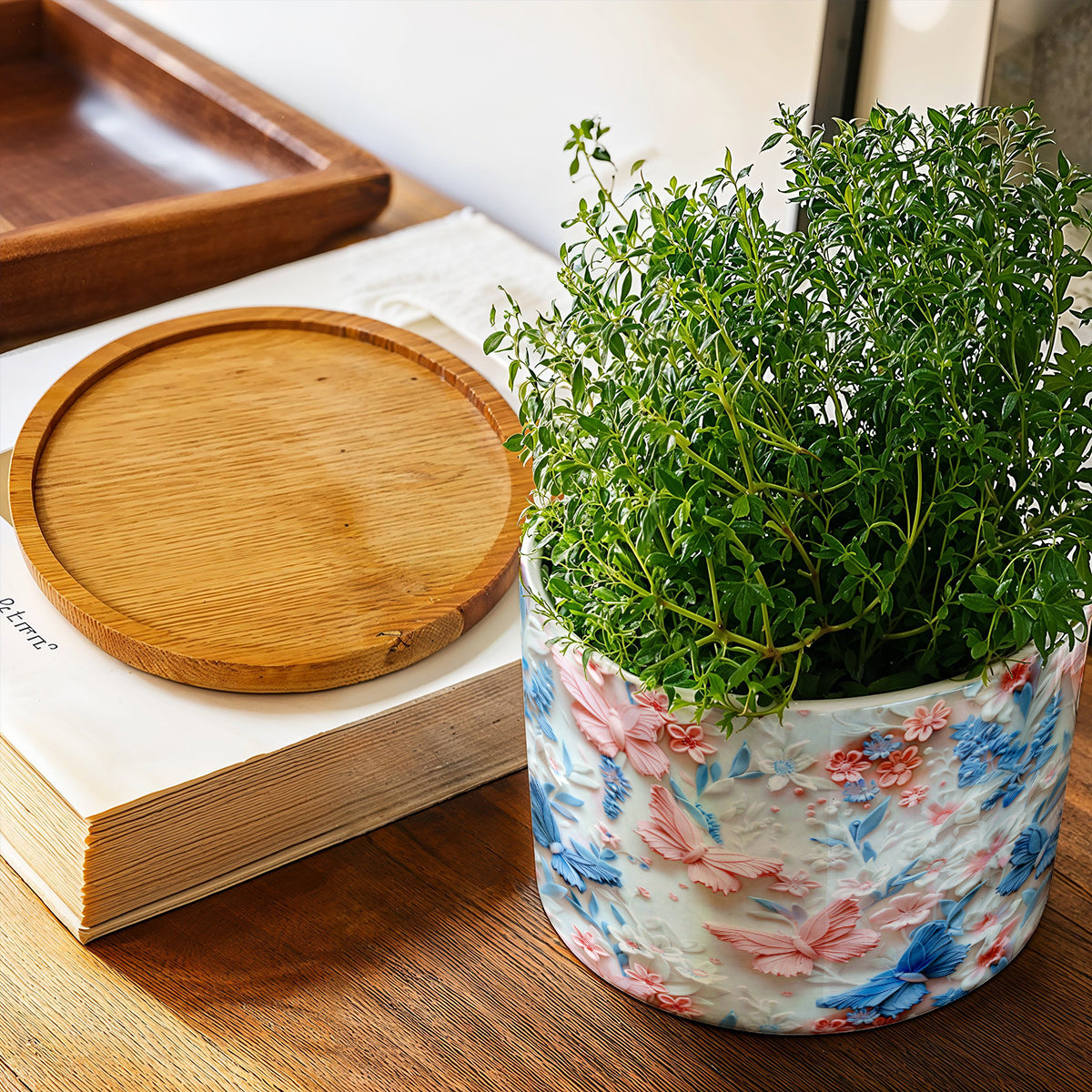 Lorva Ceramic Plant Pot Beautiful Floral Butterfly