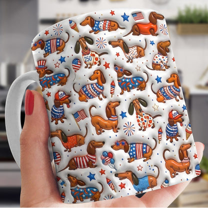 Lorva Dachshund Flat Print Mug Happy Patriotic Day