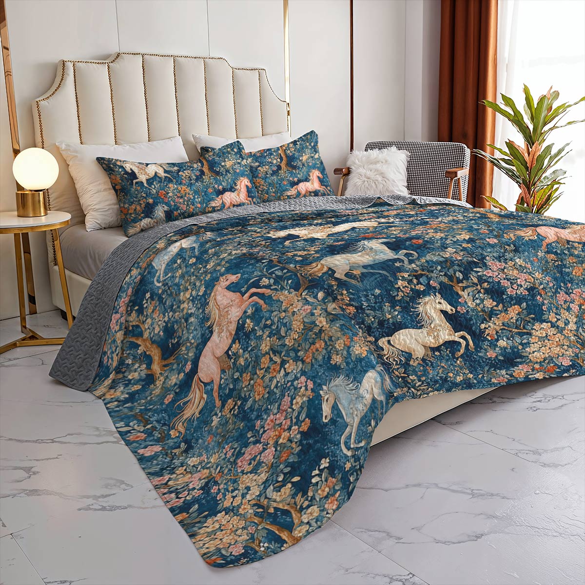 Lorva All Season Quilt 3-Piece Set Floral Forest Fairy Tale Horse