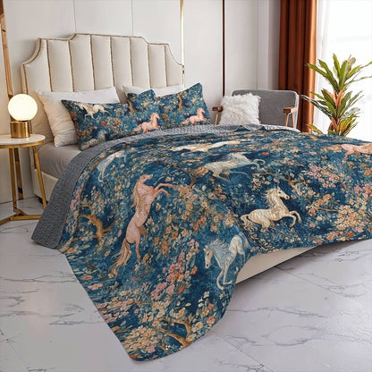 Lorva All Season Quilt 3-Piece Set Floral Forest Fairy Tale Horse