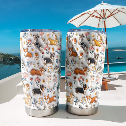 Lorva Corgi 20Oz Flat Print Tumbler Happy Field Flowers