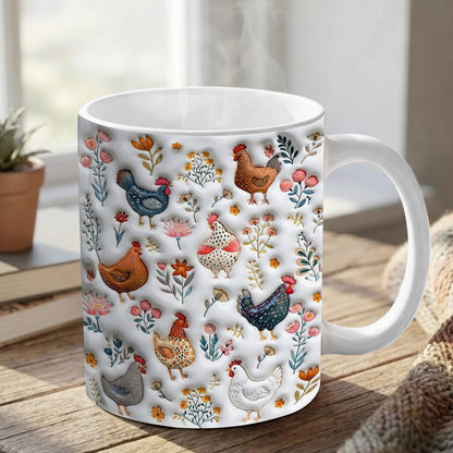 Lorva Flat Print Mug Cute Floral Chickens