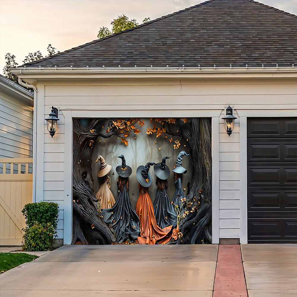 Lorva Witch Garage Door Banner Decoration Autumn Witch Gathering