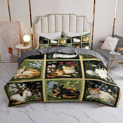 Lorva All Season Quilt 3-Piece Set Natural Sleeping Cats Collection