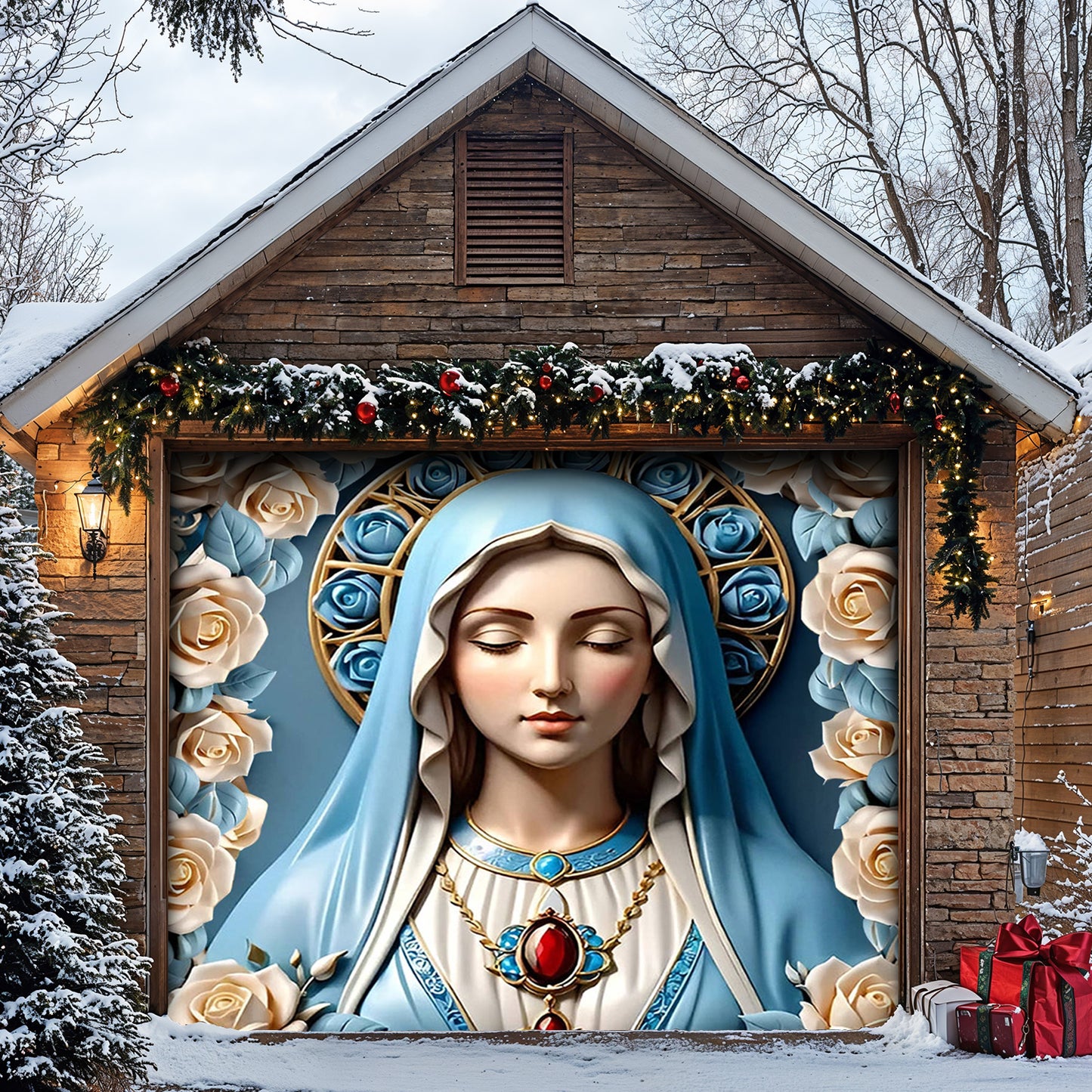 Lorva Christmas Garage Door Banner Decoration Blessed Virgin Mary