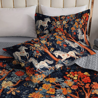 Lorva Horse All Season Quilt 3-Piece Set Beauty Flower Forest