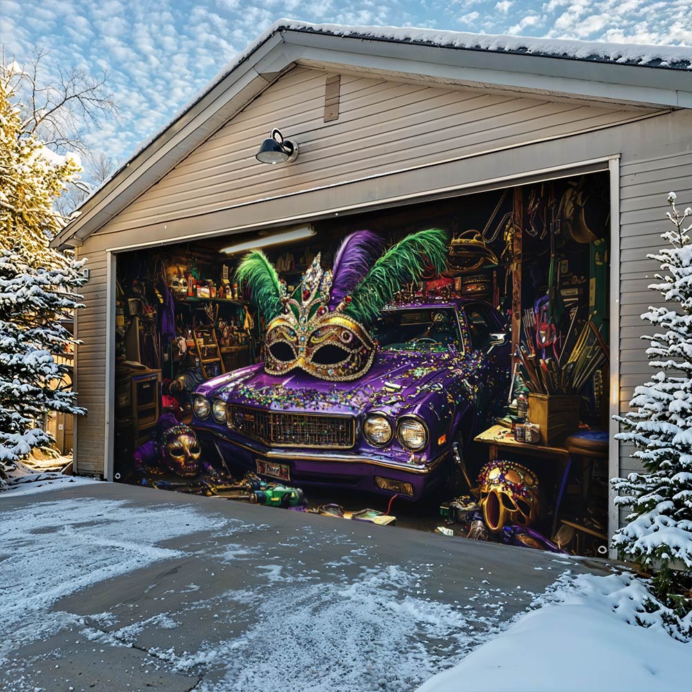 Lorva Garage Door Banner Decoration Mardi Gras Garage