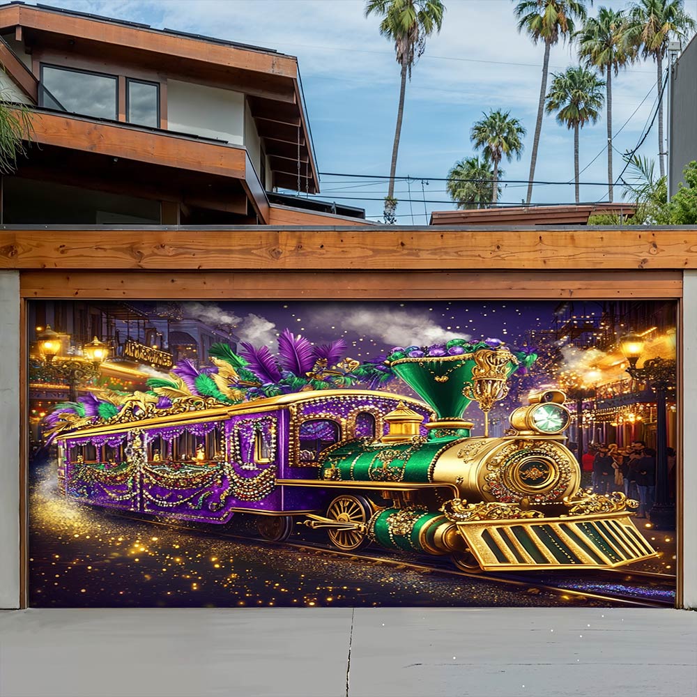 Lorva Garage Door Banner Decoration Majestic Mardi Gras Train