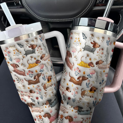 Lorva Dachshund Tumbler Happy Field Flowers