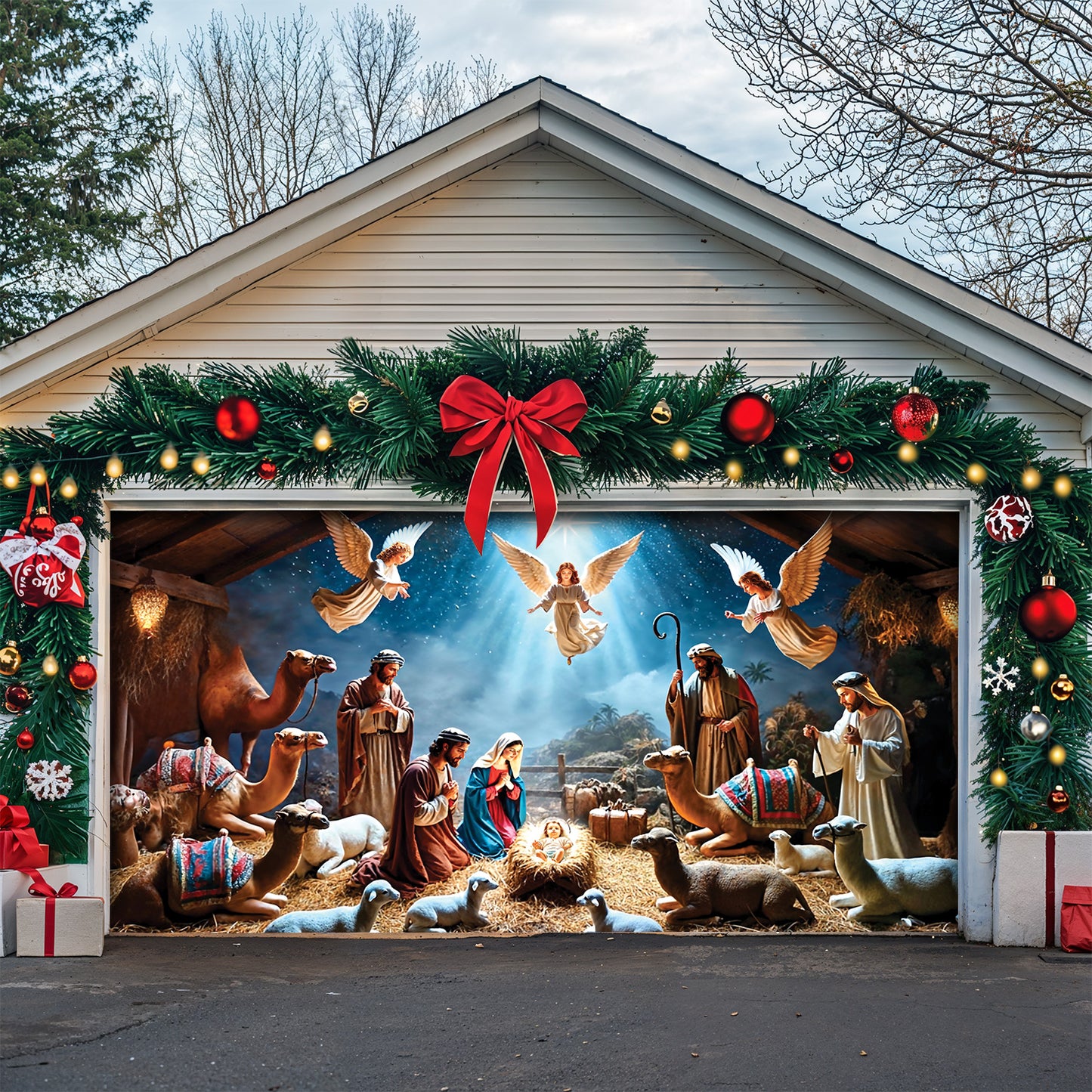 Lorva Christmas Garage Door Banner Decoration Manger Scene