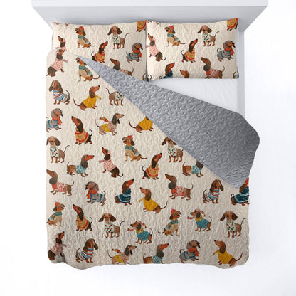 Dachshund Lorva All Season Quilt 3-Piece Set Happy Holiday