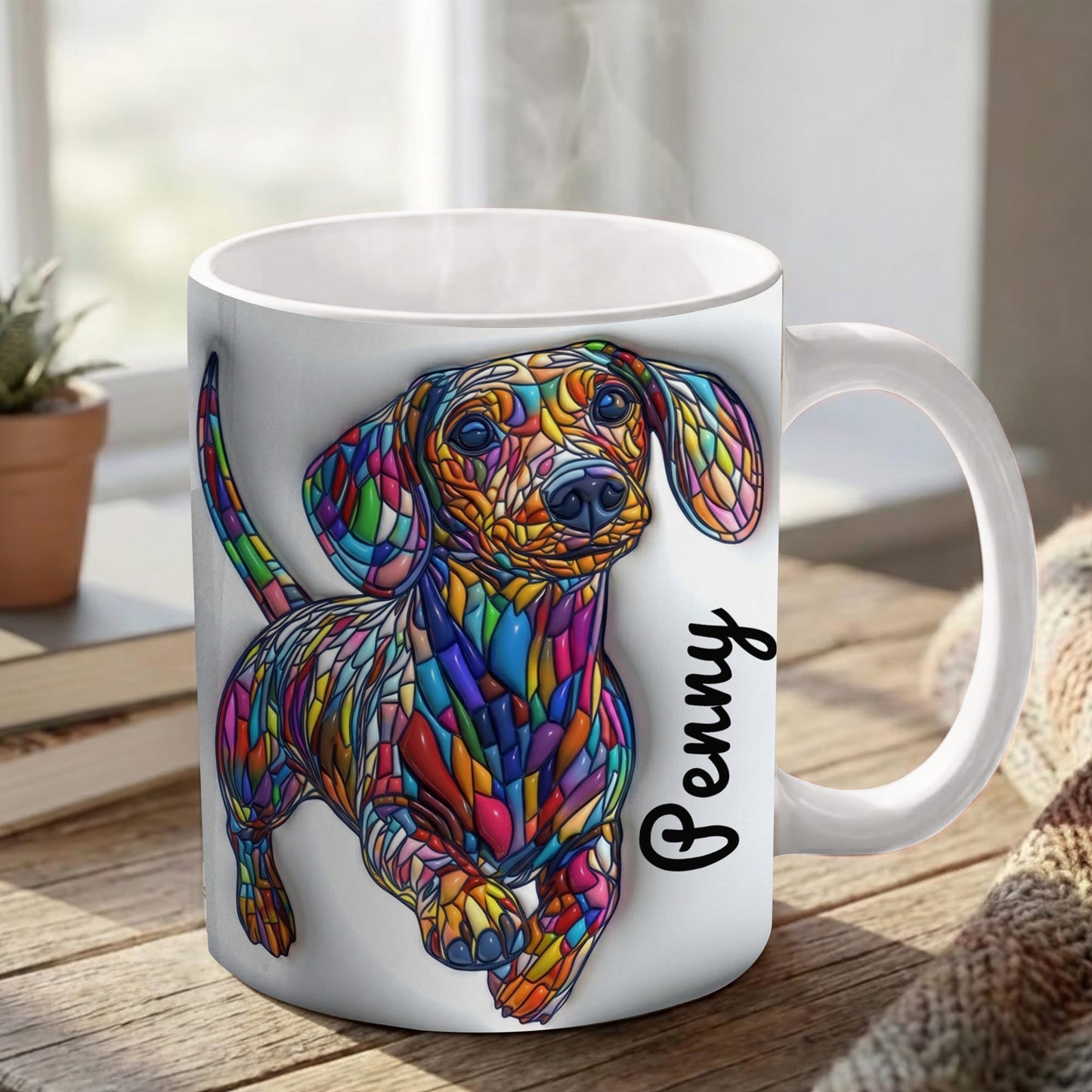 Lorva Personalized Flat Print Mug Playful Dachshund Running