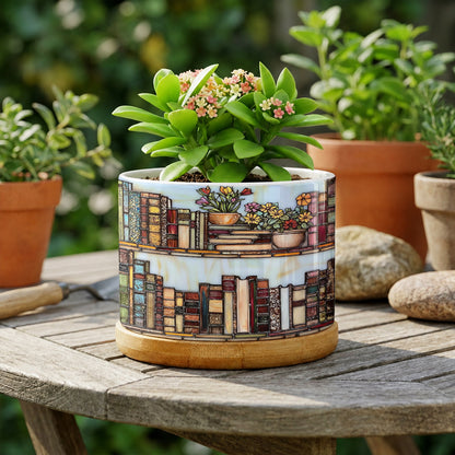 Lorva Reading Ceramic Plant Pot Vintage Floral Bookshelf