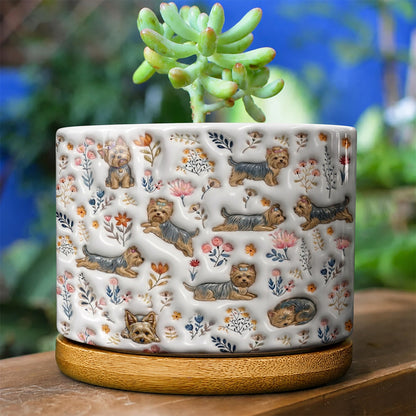 Lorva Yorkie Flat Print Ceramic Plant Pot Happy Field Flowers