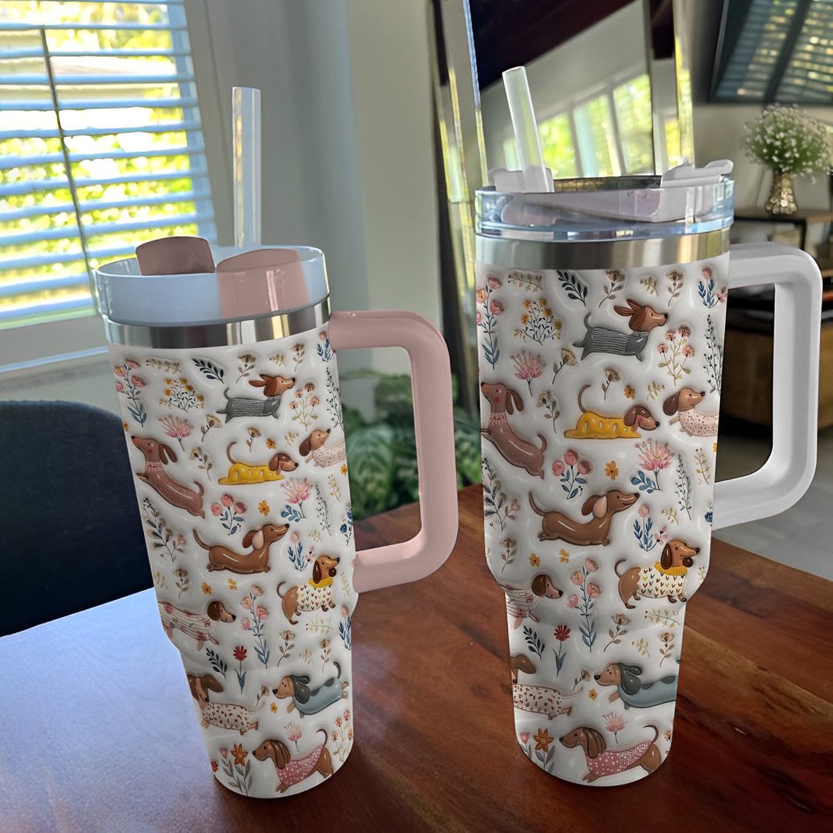 Lorva Dachshund Tumbler Happy Field Flowers