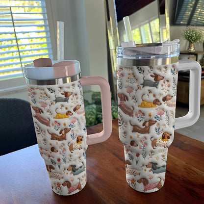 Lorva Dachshund Tumbler Happy Field Flowers