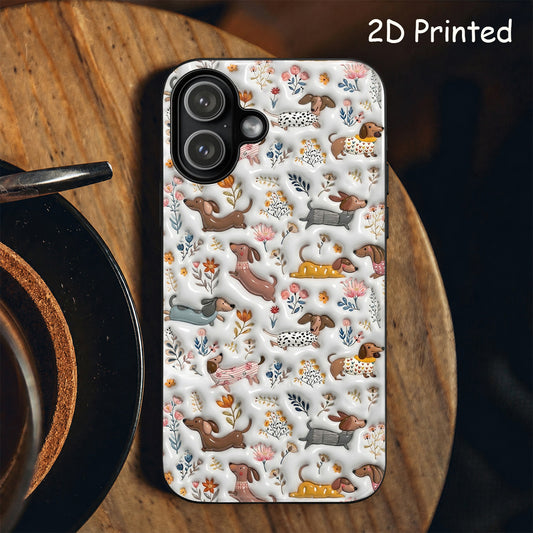 Lorva Dachshund Flat Print Phone Case Happy Field Flowers