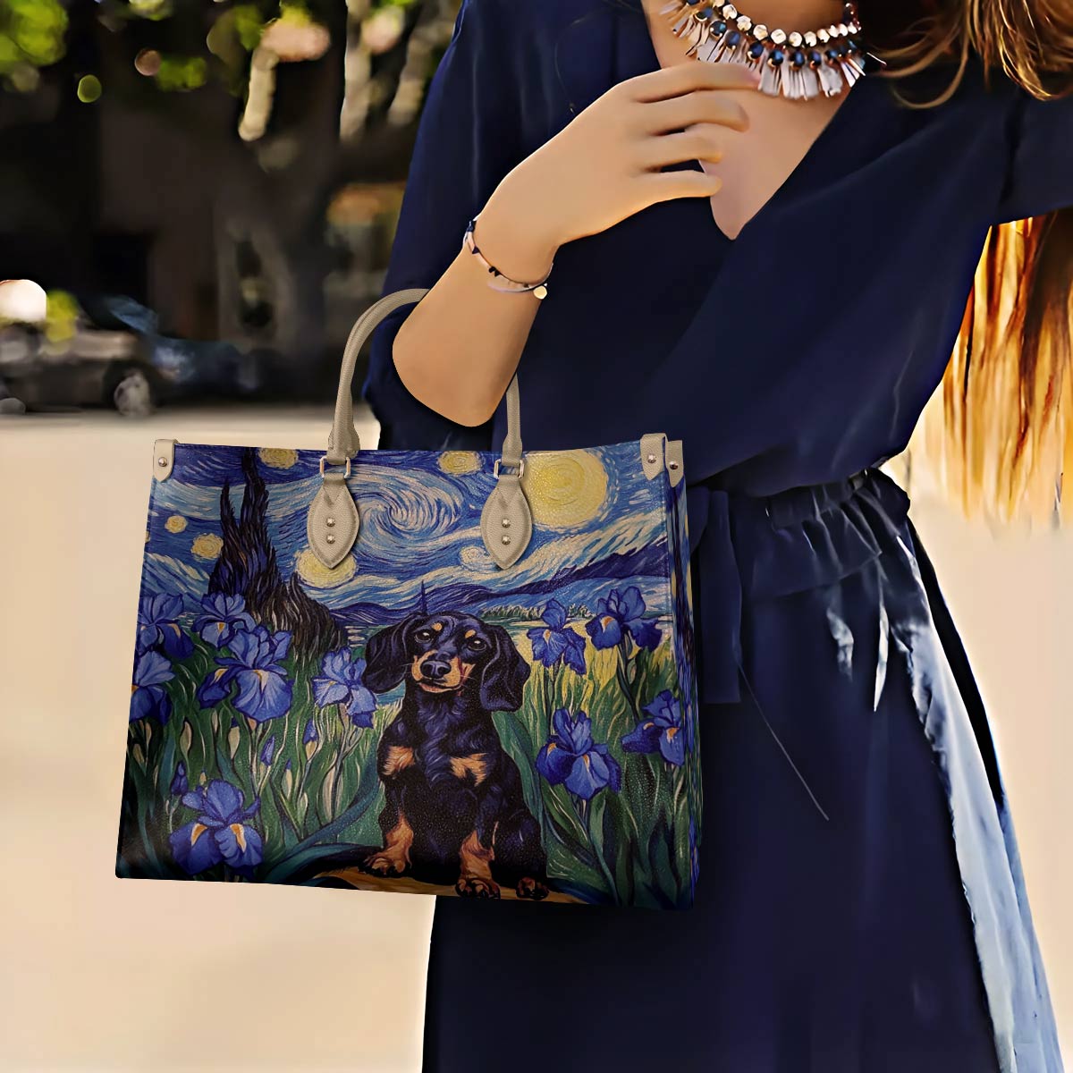 Lorva Leather Bag Irish Starry Night Dachshund Delight