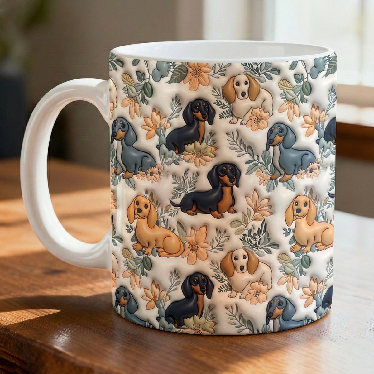 Lorva Dachshund  Flat Print Mug Classical Floral