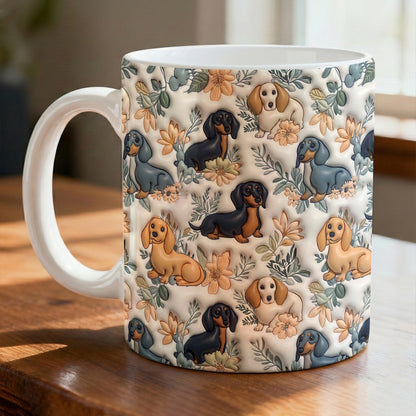 Lorva Dachshund  Flat Print Mug Classical Floral