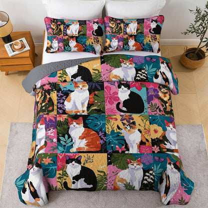 Lorva All Season Quilt 3-Piece Set Tropical Cat Garden