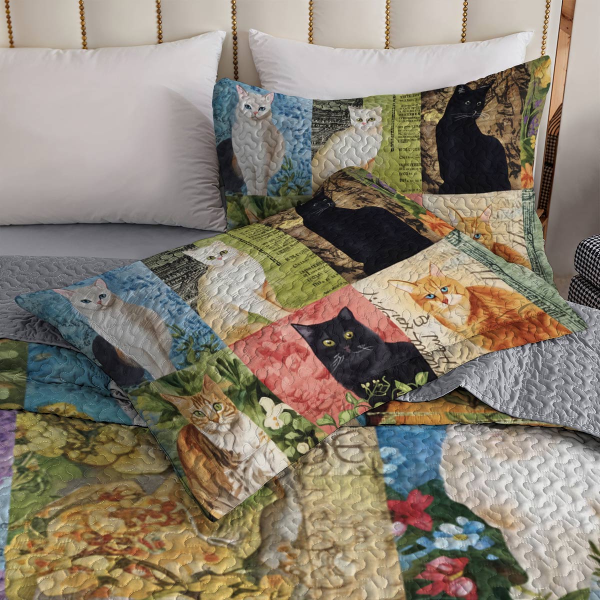 Lorva All Season Quilt 3-Piece Set Garden Kittens Delight