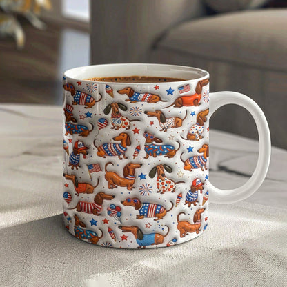 Lorva Dachshund Flat Print Mug Happy Patriotic Day