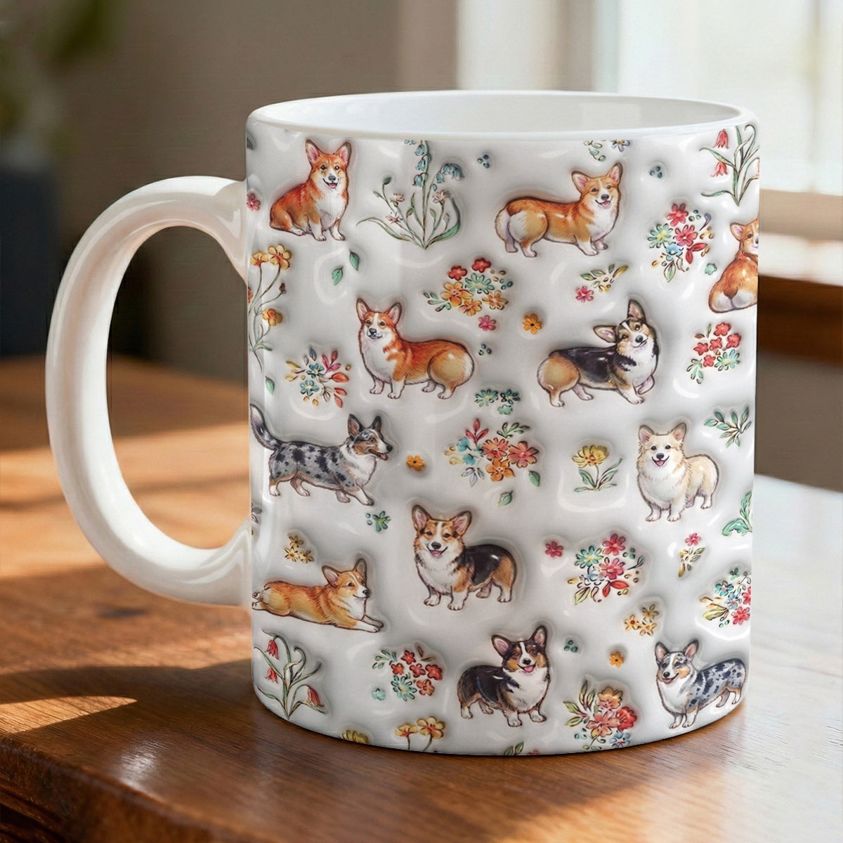 Lorva Corgi Flat Print Mug Cute Floral