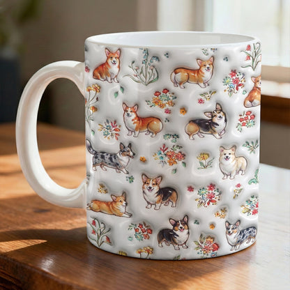 Lorva Corgi Flat Print Mug Cute Floral