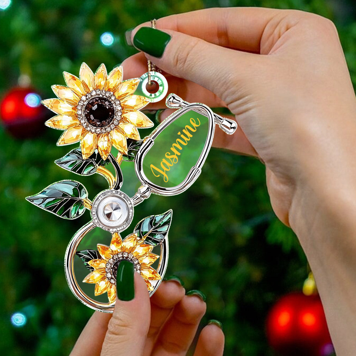 Lorva Personalized Nurse 2D Acrylic Ornament Sunflower Stethoscope