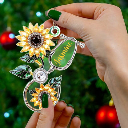 Lorva Personalized Nurse 2D Acrylic Ornament Sunflower Stethoscope