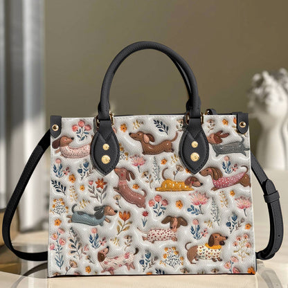 Lorva Dachshund Leather Bag Happy Field Flowers
