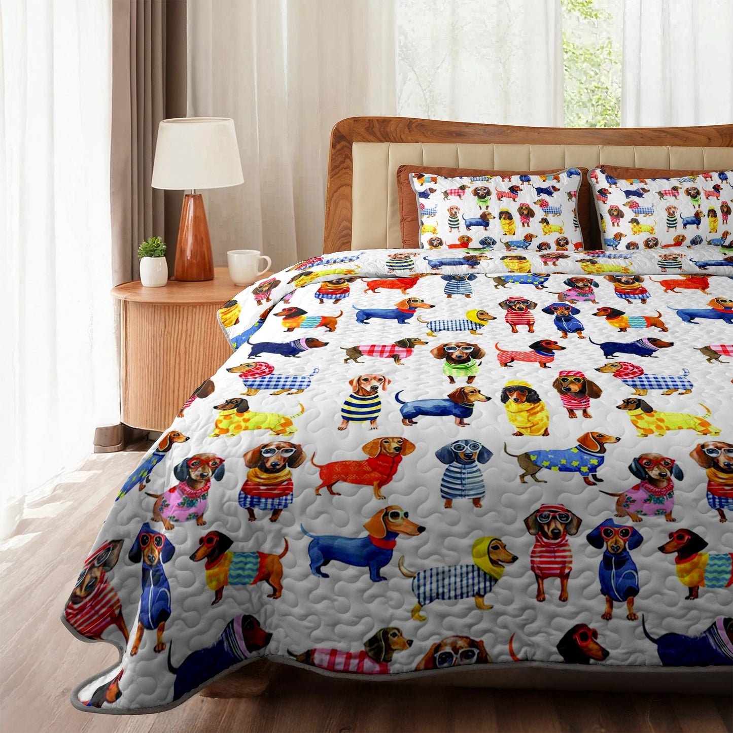 Dachshund Lorva All Season Quilt 3-Piece Set Colorful