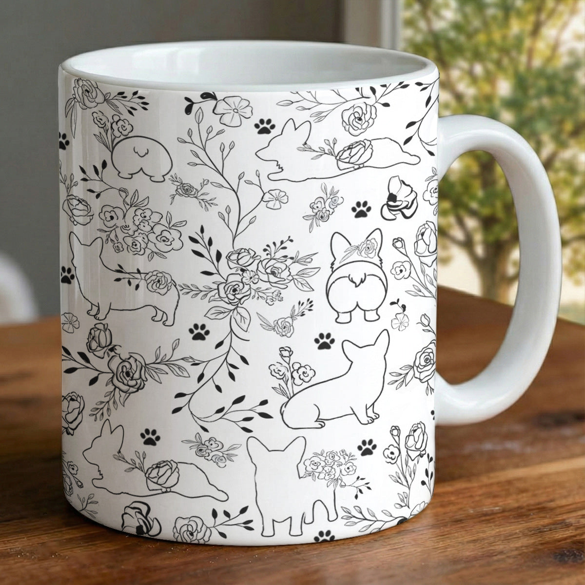 Lorva Corgi Flat Print Mug Amazing Floral Corgi