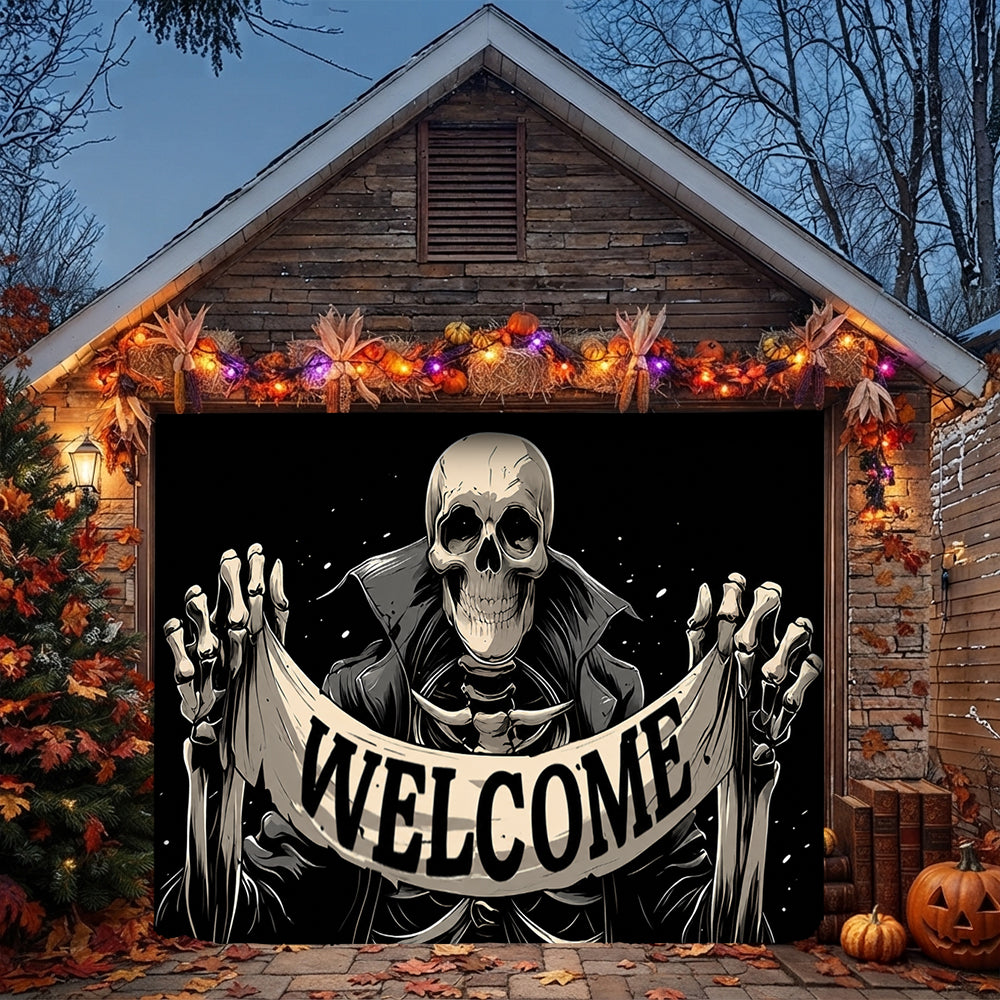 Lorva Halloween Garage Door Banner Decoration Skeleton Welcome
