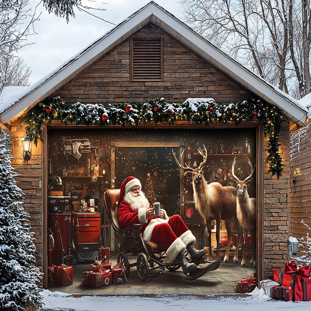 Lorva Christmas Garage Door Banner Decoration Santa’s Reindeer Garage