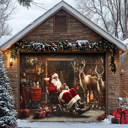 Lorva Christmas Garage Door Banner Decoration Santa’s Reindeer Garage