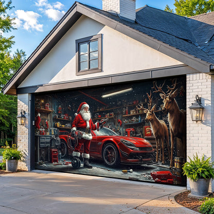 Lorva Christmas Garage Door Banner Decoration Santa's Reindeer Garage