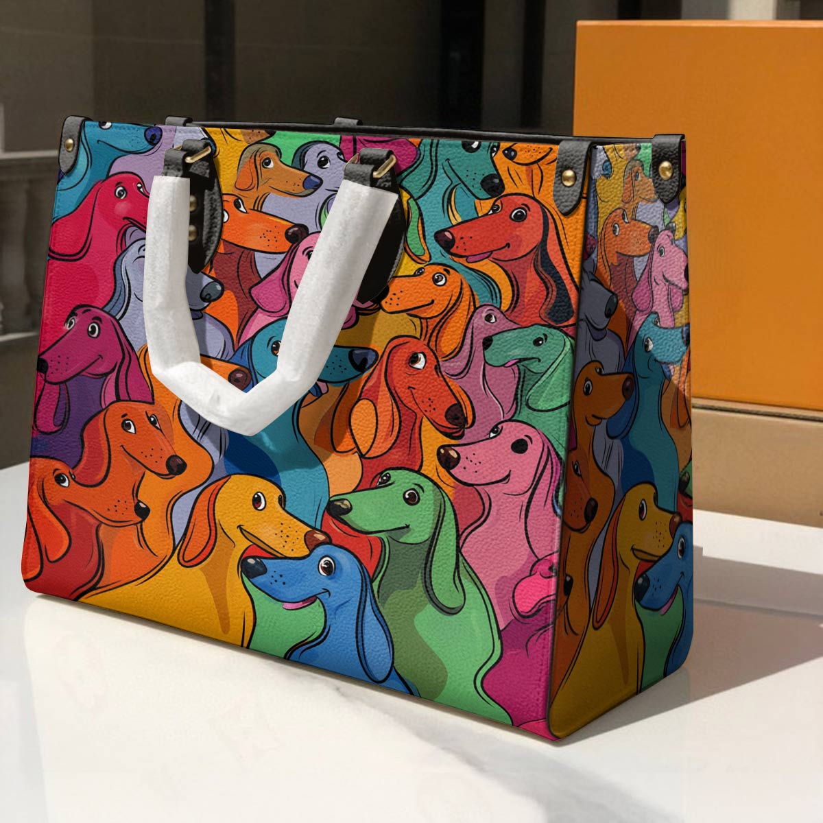 Lorva Dachshund Leather Bag Rainbow Sausage Squad