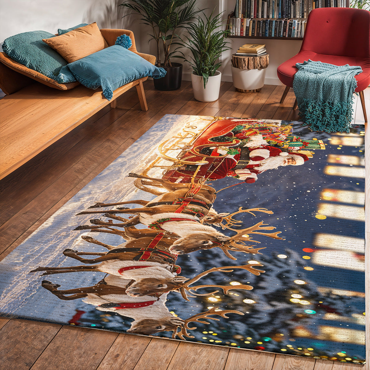 Lorva Cat Area Rug  Santa’s Magical Sleigh