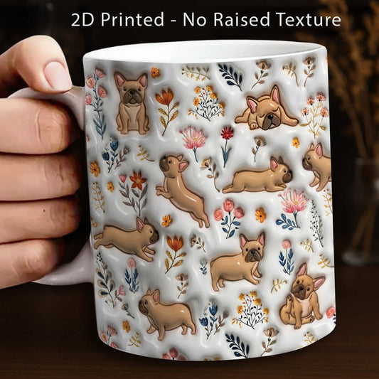 Lorva French Bulldog Flat Print Mug  Happy Field Flowers