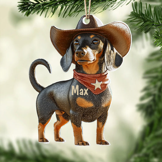 Lorva Dachshund Personalized 2D Acrylic Ornament Cowboy