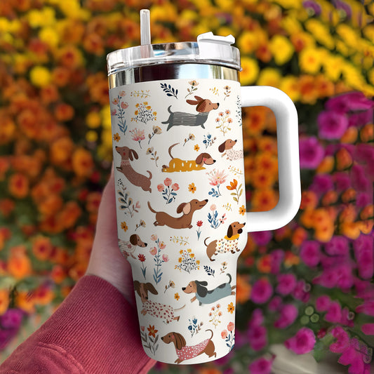 Lorva Dachshund Tumbler Happy Field Flowers
