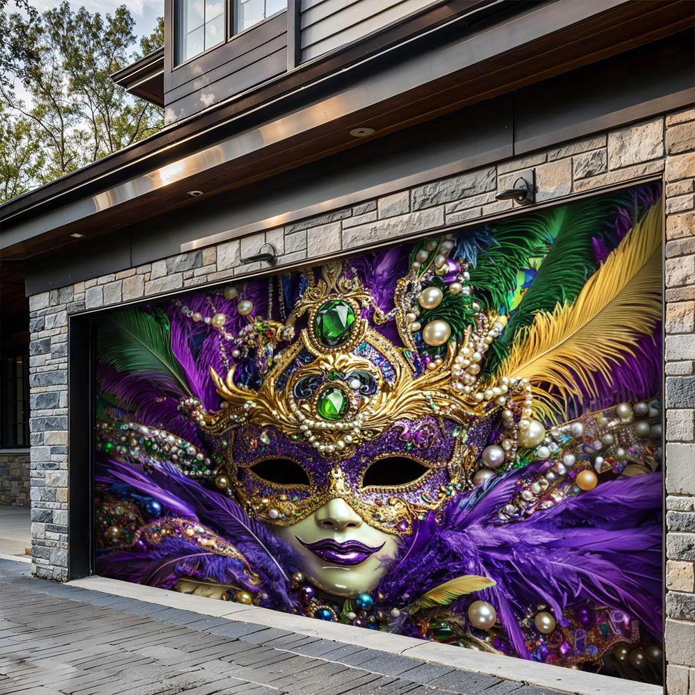 Lorva Garage Door Banner Decoration Royal Mardi Mask