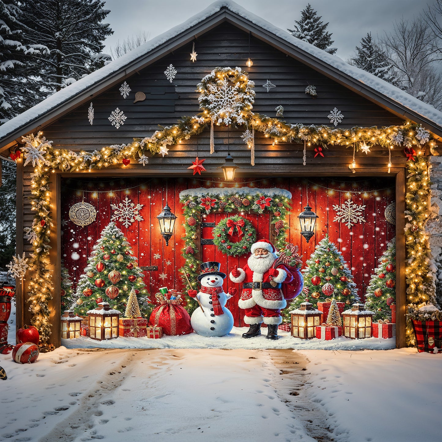 Lorva Christmas Garage Door Banner Decoration Happy